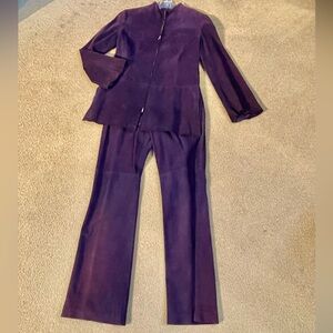 Escada Vintage Suede Leather Deep Purple Pant Suit